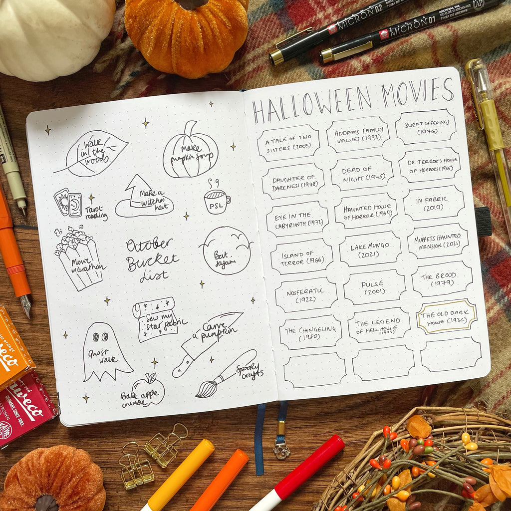 halloween bucket list and movie list October bullet journal