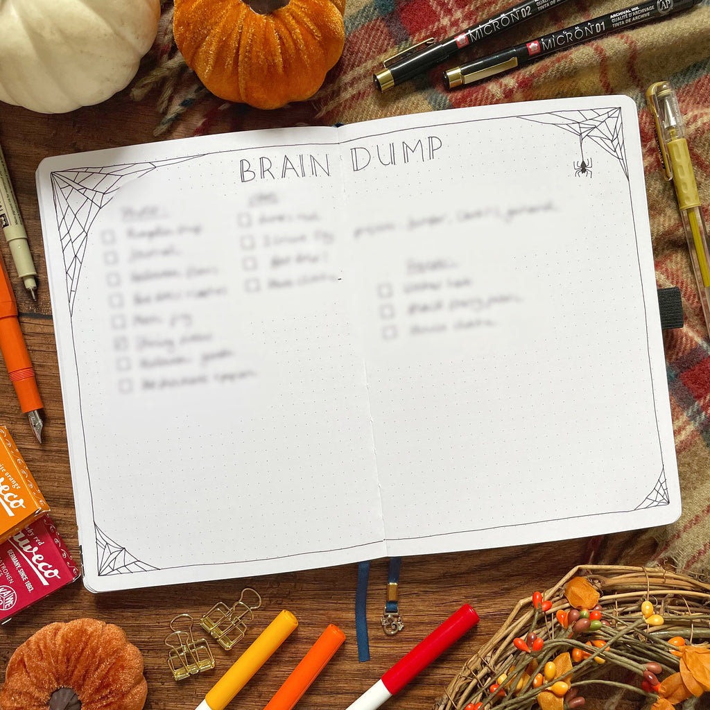 spider web halloween October brain dump bullet journal