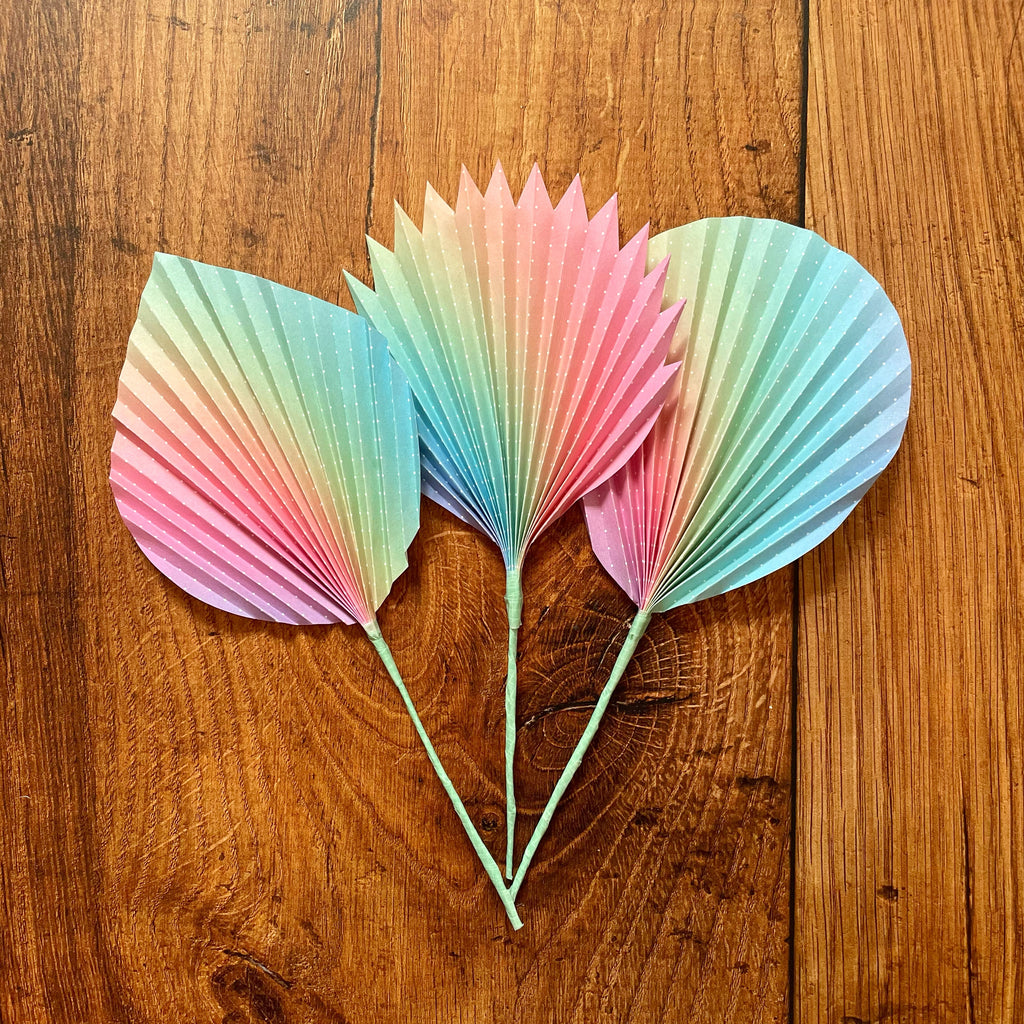 rainbow ombre paper palm leaves