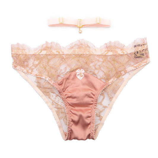 Pink Peach Lace Swarovski Crystal Pearl Bra and Panties Set 38C