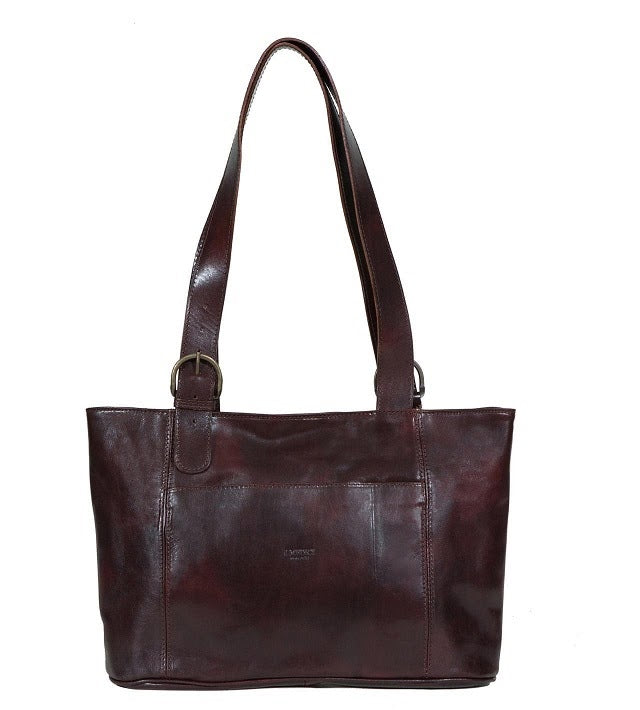 Wide Italian Leather Shopping Bag