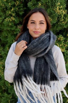 Black Fringe Scarf - ONE SIZE