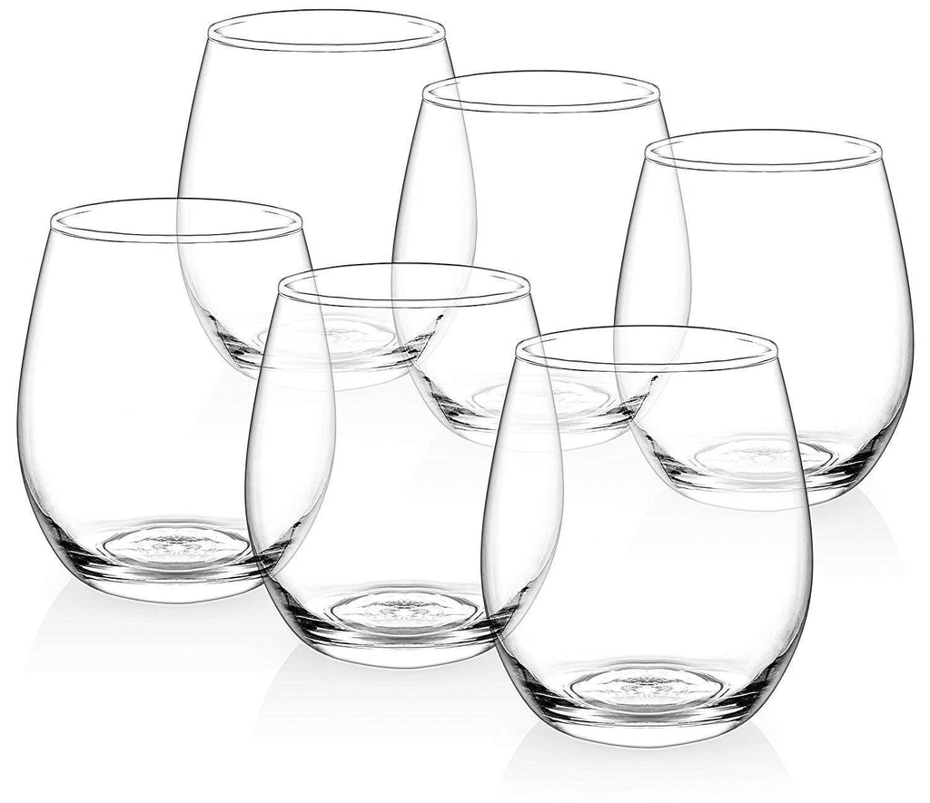 [Set of 6] Zuzoro Stemless Wine Glasses - 15oz - Decorative Long-lasting & Durable Wine Glass Set - For White or Red Wine - Great Holiday Gift for Wine Lovers