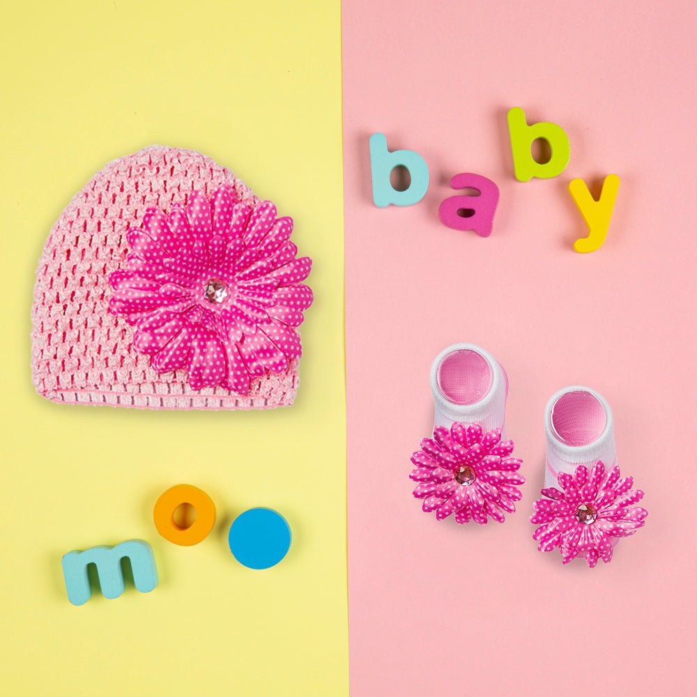 Baby Moo Socks And Cap Set Pink / Floral / 0-6M Floral Pink Socks And Cap Set