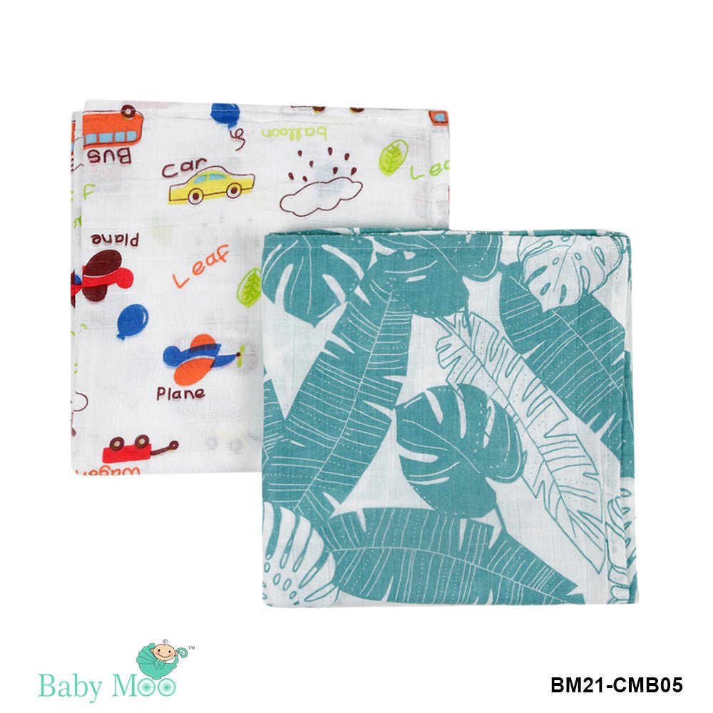 Baby Moo Muslin Swaddle Multicolour / Tropical Vacation / 0-18M Tropical Vacation Multicolour 2 Pk Muslin Swaddle