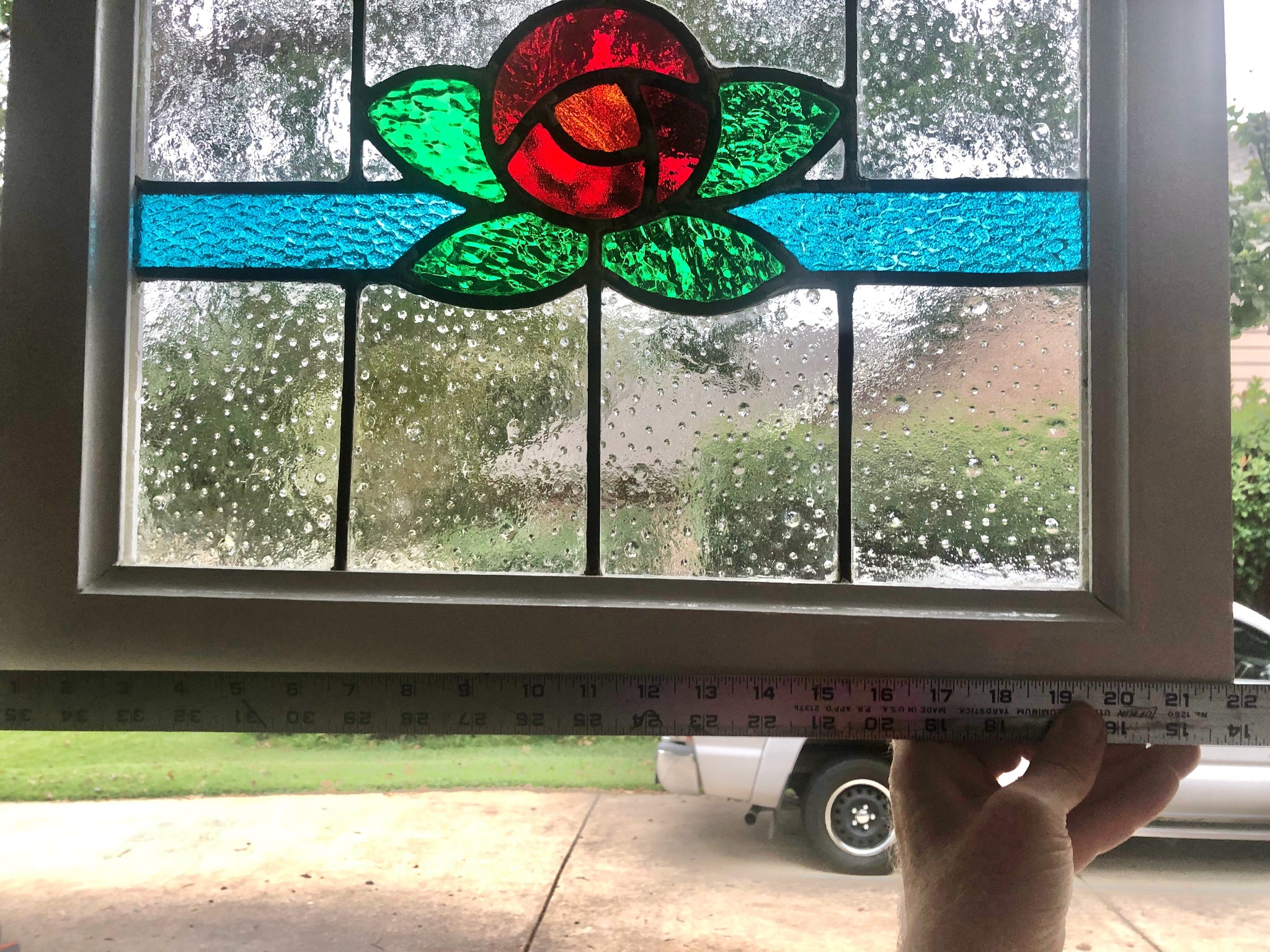 Art Deco English Rose In Raindrop Surround 22 X 17 Reimagined Stained Glass Llc