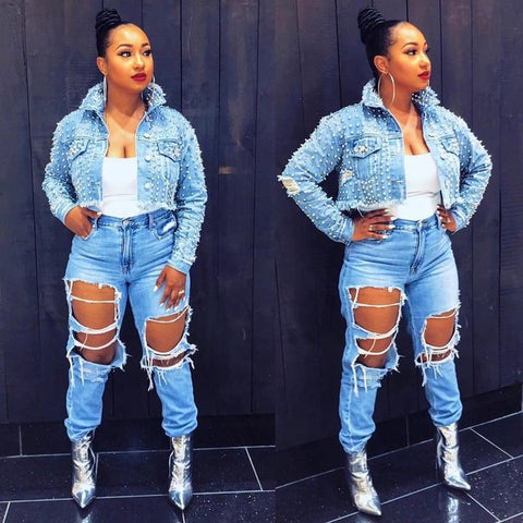 SEXY DENIM LONG SLEEVE VINTAGE JEAN WOMEN JACKET