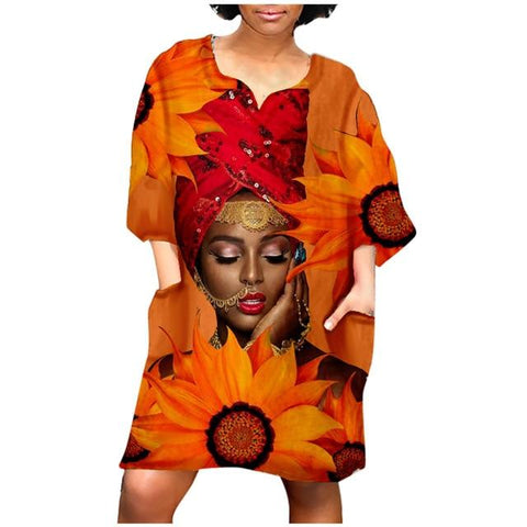 WOMEN'S AFRICAN STYLE DRESS MIDDLE SLEEVE V NECK CASUAL MINI DRESS PLUS SIZE