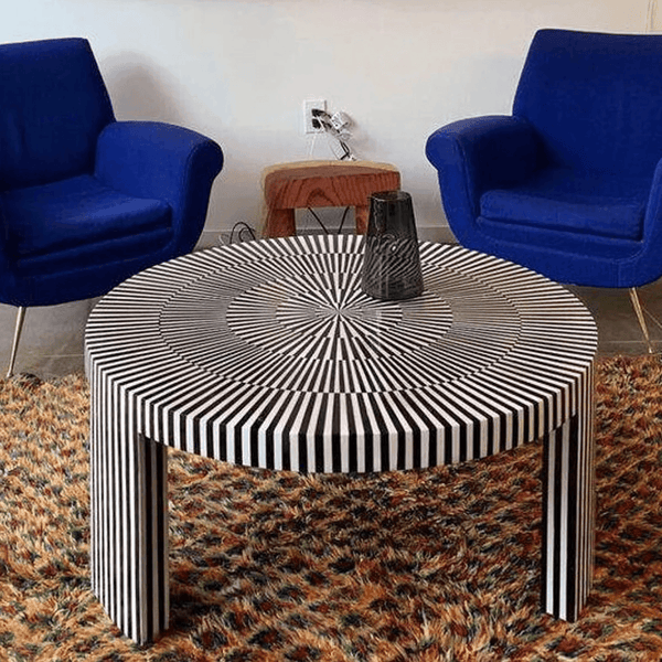 art deco bone inlay round coffee table