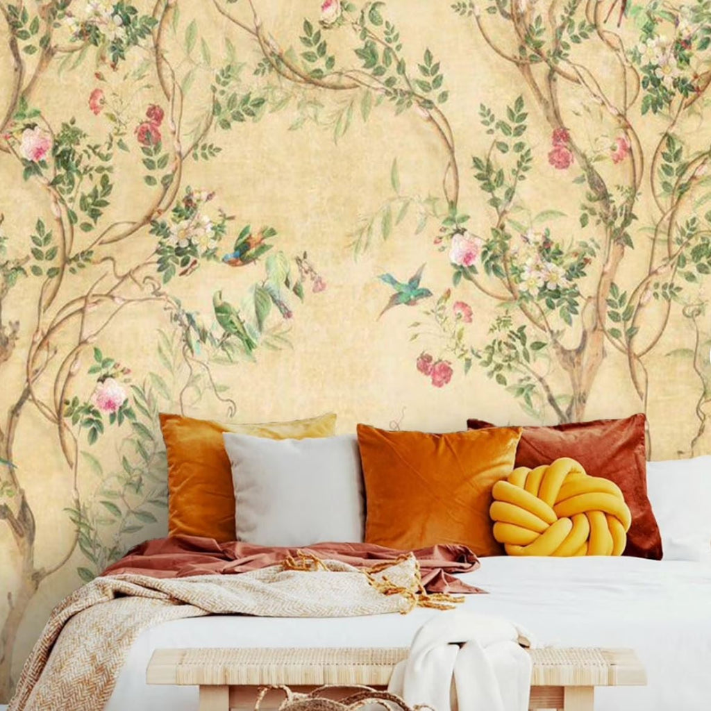 Birds and Tree Traditional Chinoiserie Wallpaper Mural