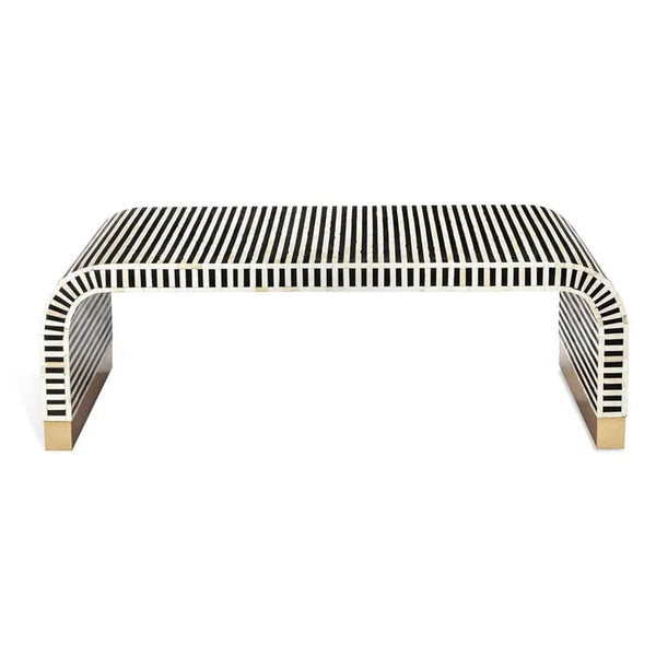 Black and White Stripe Waterfall Bone Inlay Coffee Table with Brass Leg