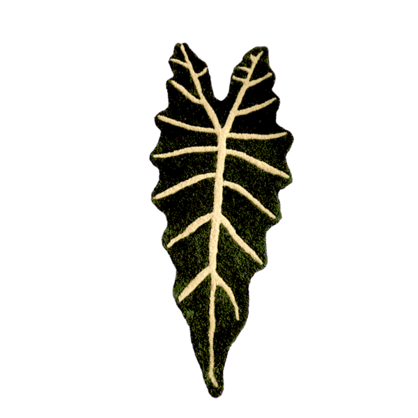 Dark Green Leaf Accent Cotton Rug