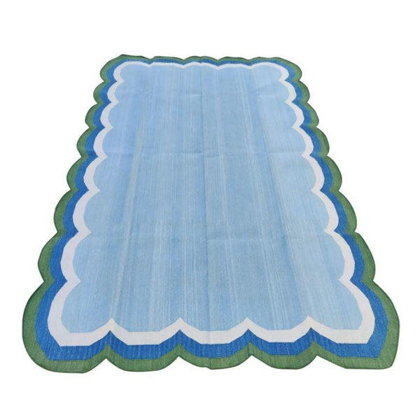 Handmade Reversible Cotton Scalloped Rug - Light Blue