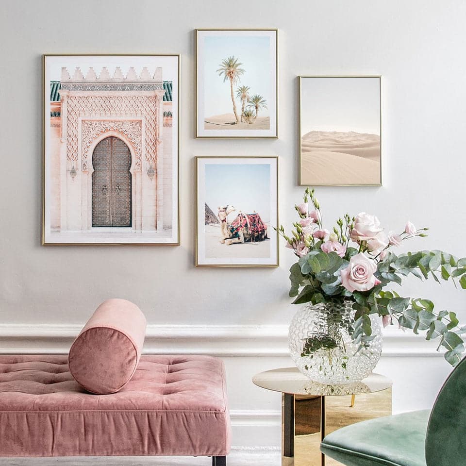 moroccan art pink living room wall