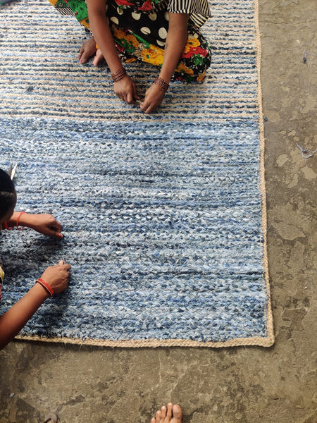 Traditional jute rug weaving in india