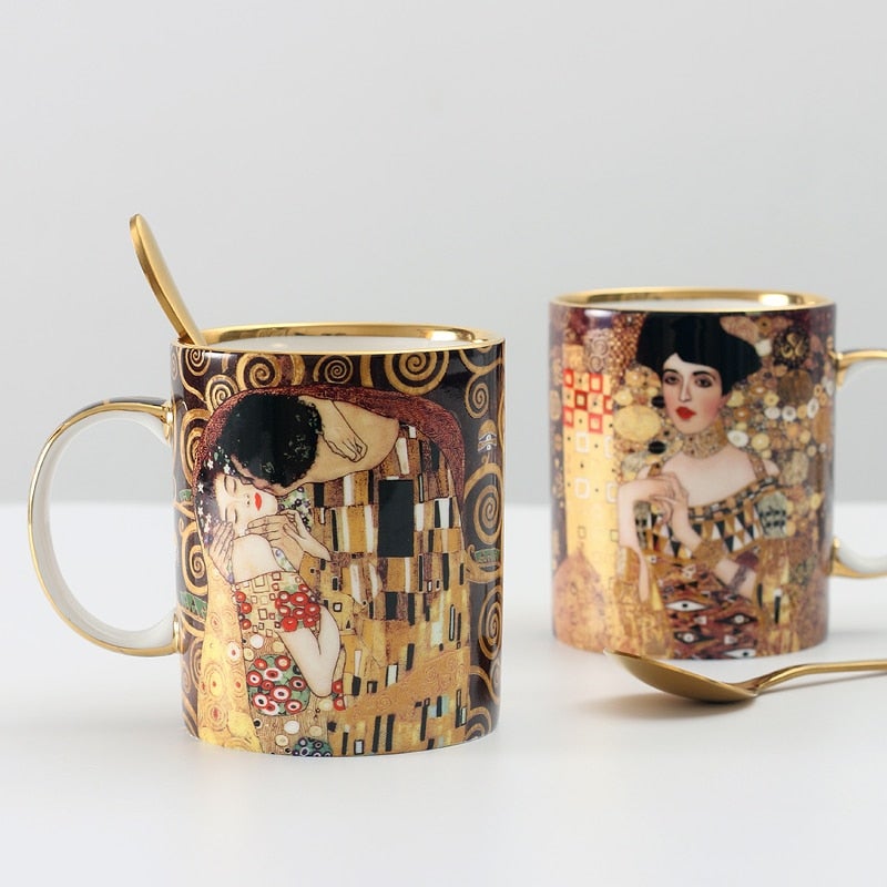 Klimt Kiss Porcelain Coffee Cups With Spoon