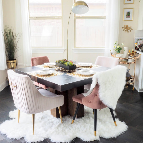 white faux fur rug for dining table