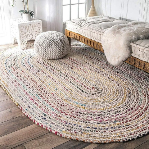 Multi Colors Oval Hand Made Cotton Rug