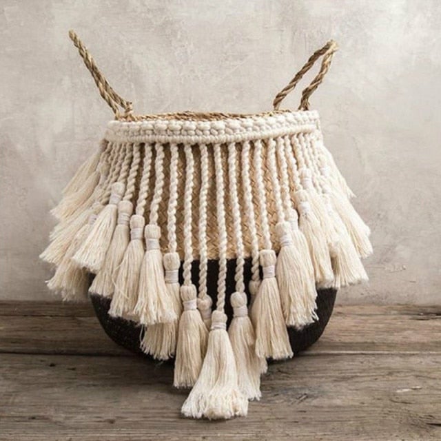 Organic Seagrass Hand Woven Basket with Tassel