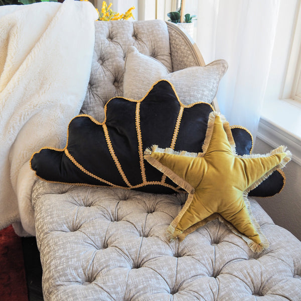 Gold Lace Sunburst Pillow in a Shell Black
