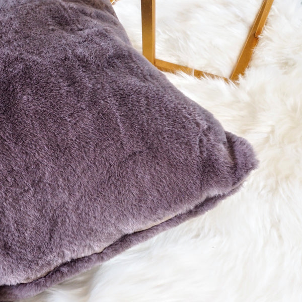 faux rabbit fur pillow purple 