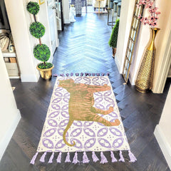 Printed Fierce Tiger Cotton Area Rug with Tassels