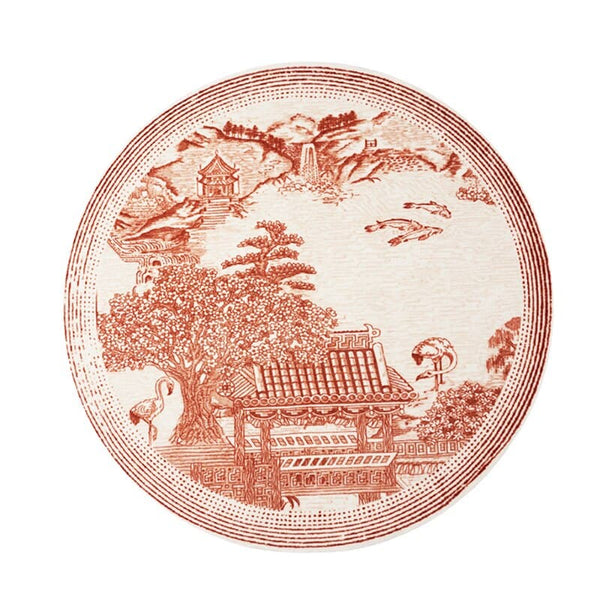 Toile Chinoiserie Garden and Temple Tufted Area Round Rug