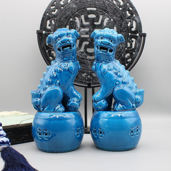 Pair of Foo Dogs Ceramic Figurine Sculptures