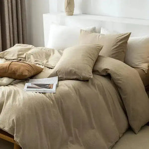100% Washed Cotton 3-Piece Duvet Set - Beige - MAIA HOMES