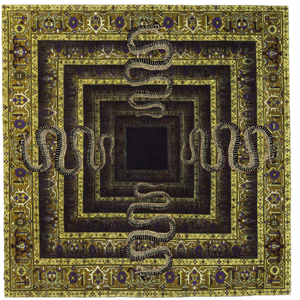 Snakes Persian Illusion Square Hand Tufted Wool Rug - Gold