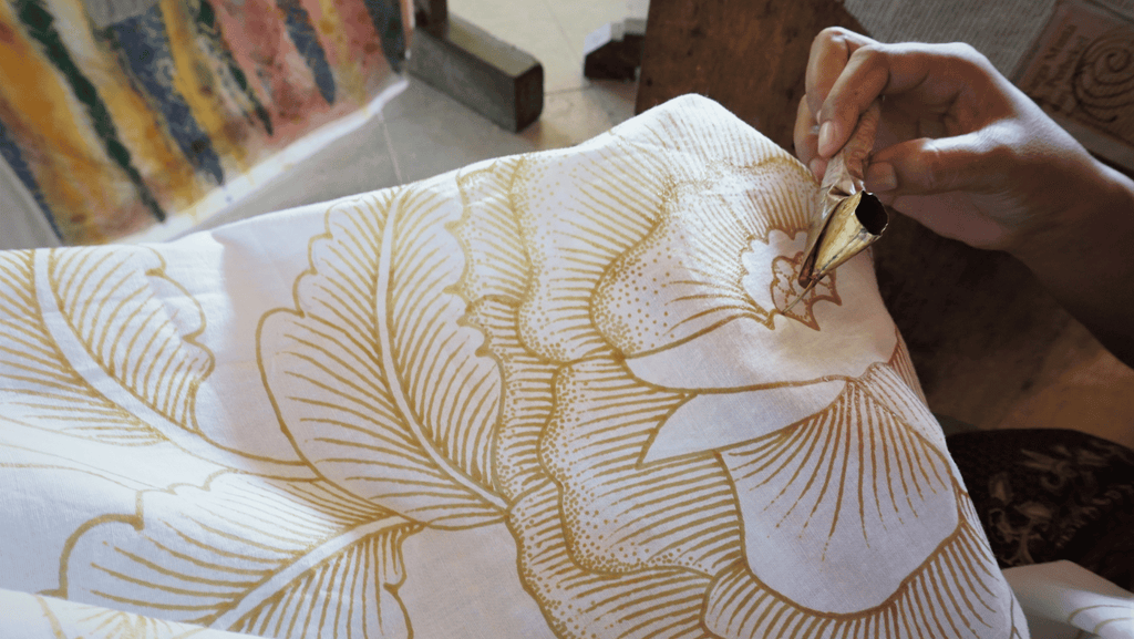 hand embroidery of white and yellow floral pattern