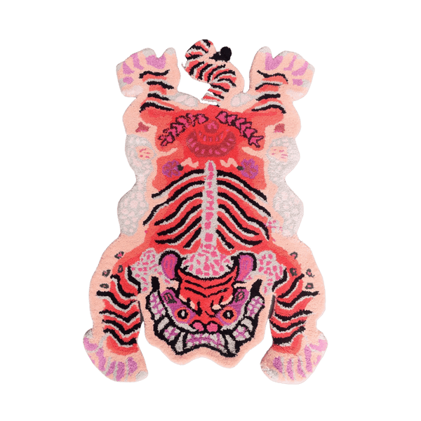 Chinoiserie Tibetan Tiger Hand Tufted Wool Rug - Pink