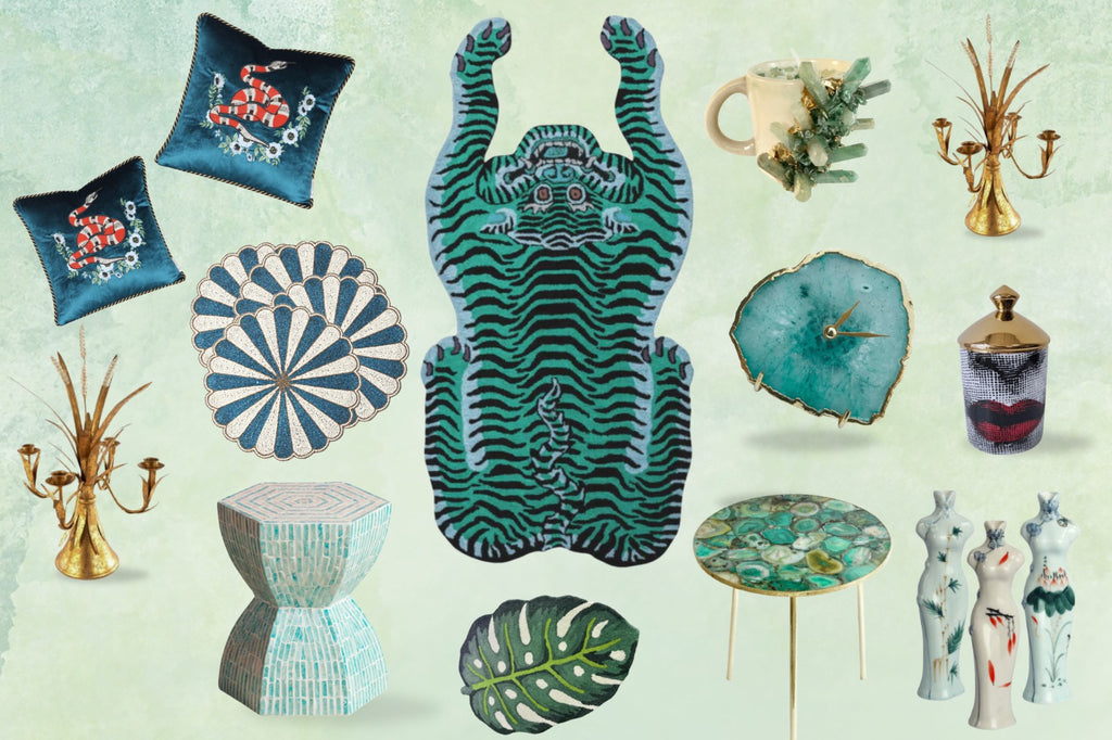 eclectic green home decor mood board