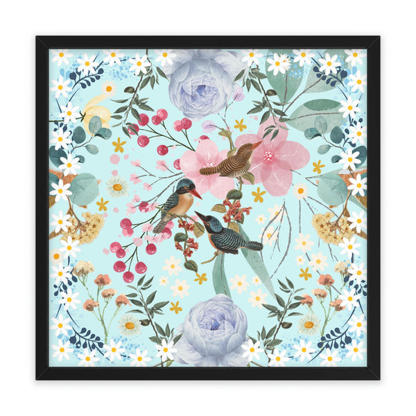Blue Chinoiserie Flowers and Birds Poster Wall Art