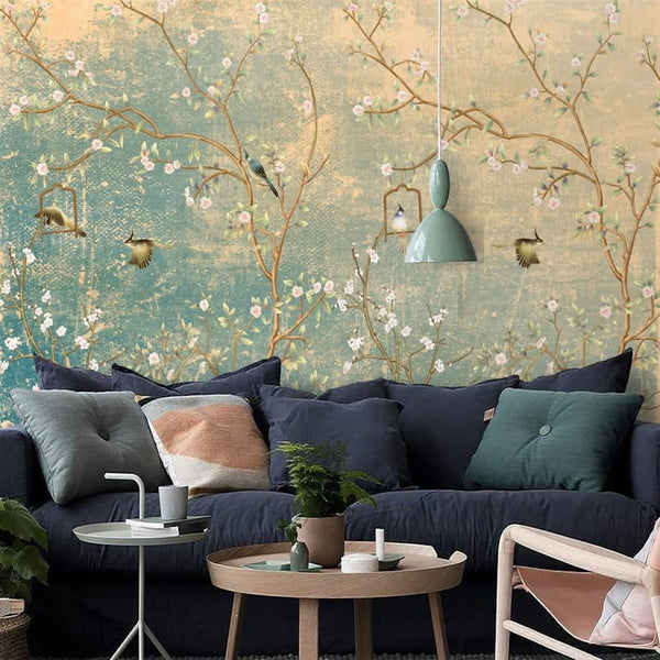 Sunset Romance Chinoiserie Birds and Floral Wallpaper