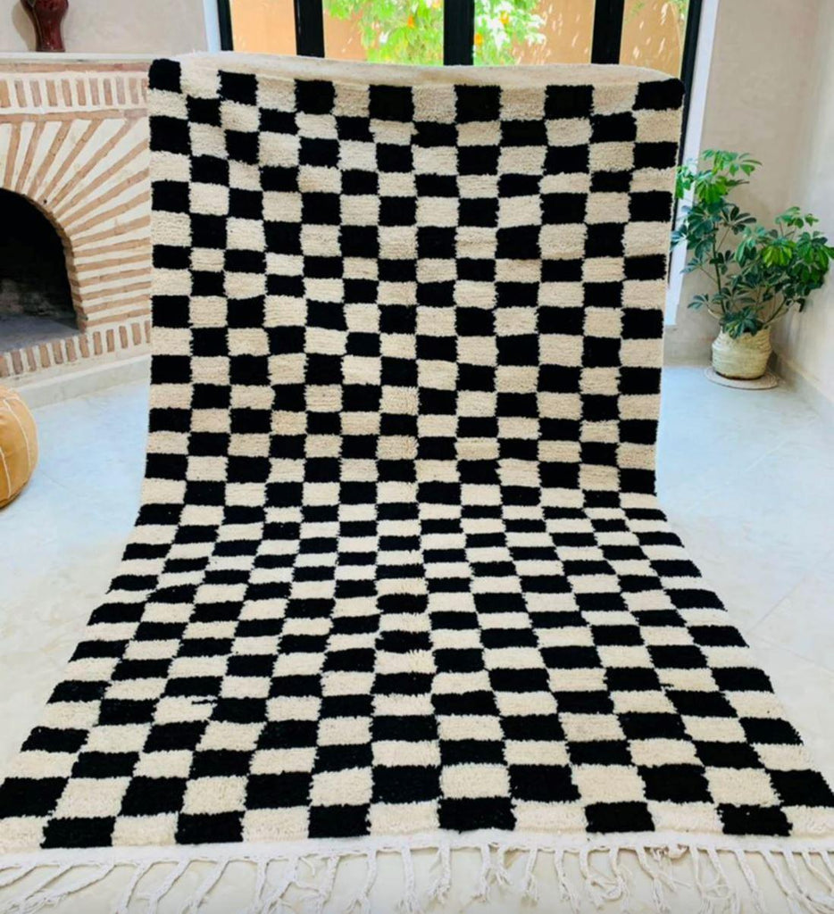 maia homes hand made wool rug checker rug made in morocco