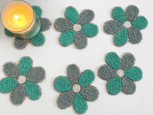 Hand Beaded Set of 6 Christmas Coasters – Amore Beauté