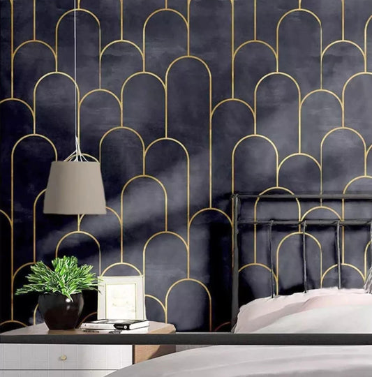 Black and Gold Art Deco Geometric Wallpaper