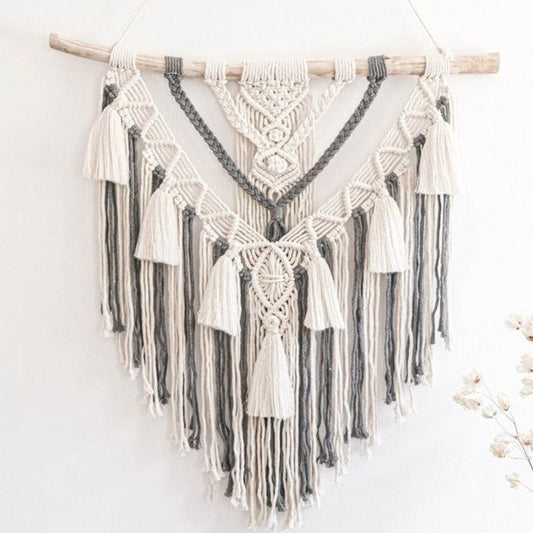 Black and Beige Cotton Macrame Wall Hanging