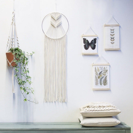Black and Beige Cotton Macrame Wall Hanging
