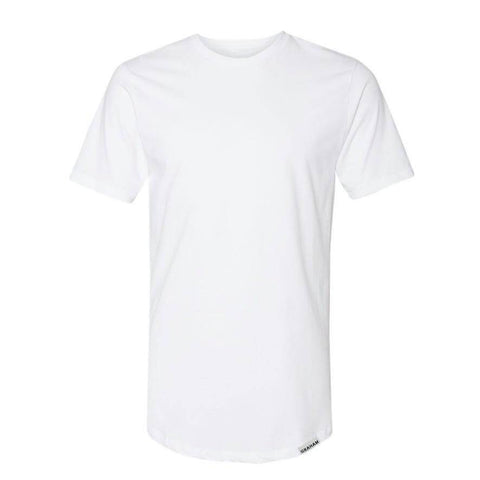 White Curved Hem Crew Neck T-Shirt