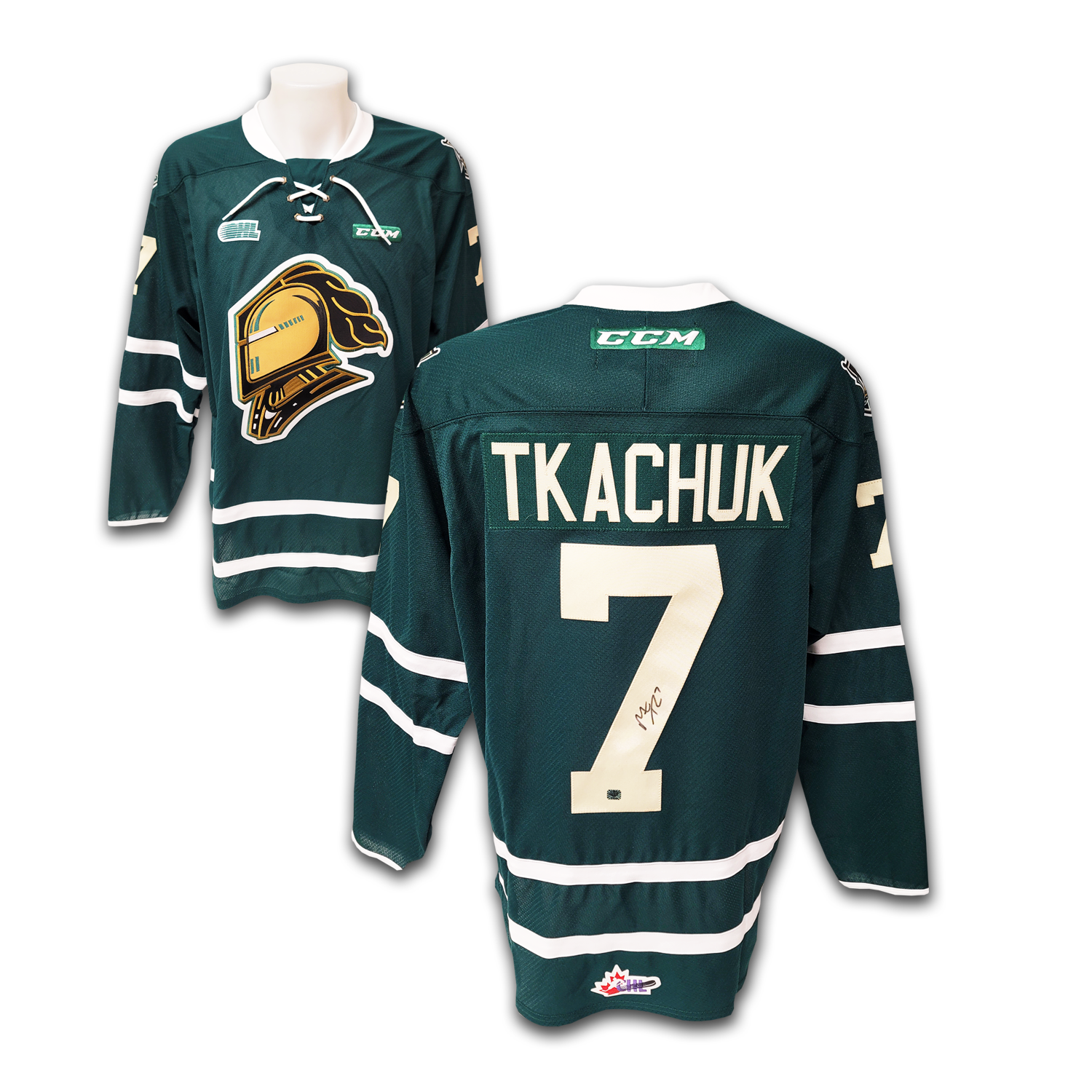 Matthew Tkachuk London Knights Green CCM Jersey East Coast Sports Collectibles 18ec8bde 0137 448d 9861 f42ded9a26b3