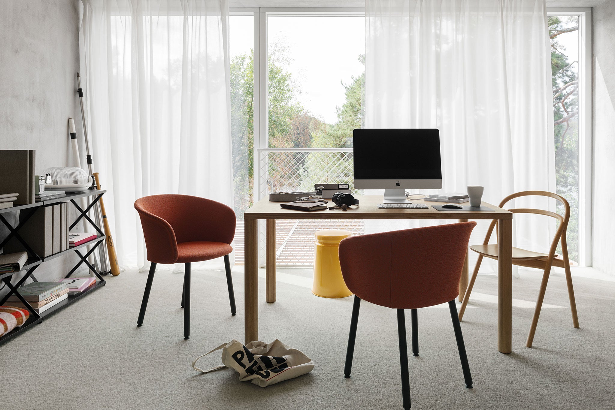 Hem - A lifestyle image of an office scene featuring Log Table, Udon Chair, and Kendo Chairs.