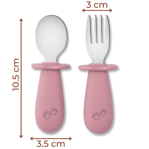 Stainless Steel & Silicone Handle Spoon & Fork Cutlery Set from Tidy Babies