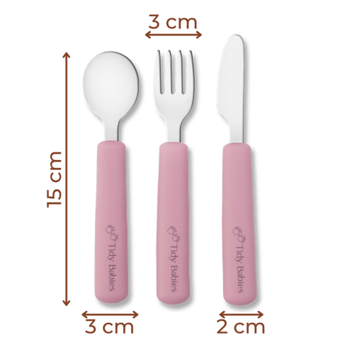 Stainless Steel & Silicone Handle Spoon, Fork & Knife Cutlery Set For Babies & Toddlers from Tidy Babies