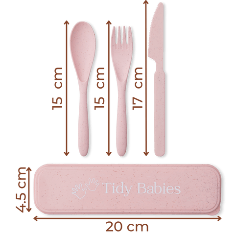 Wheat Straw Fibre Travel Utensils Cutlery Set - Spoon, Fork, Knife And Travel Case from Tidy Babies