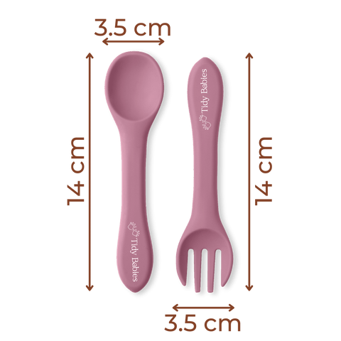 Silicone Baby Cutlery Spoon & Fork Utensil Set from Tidy Babies