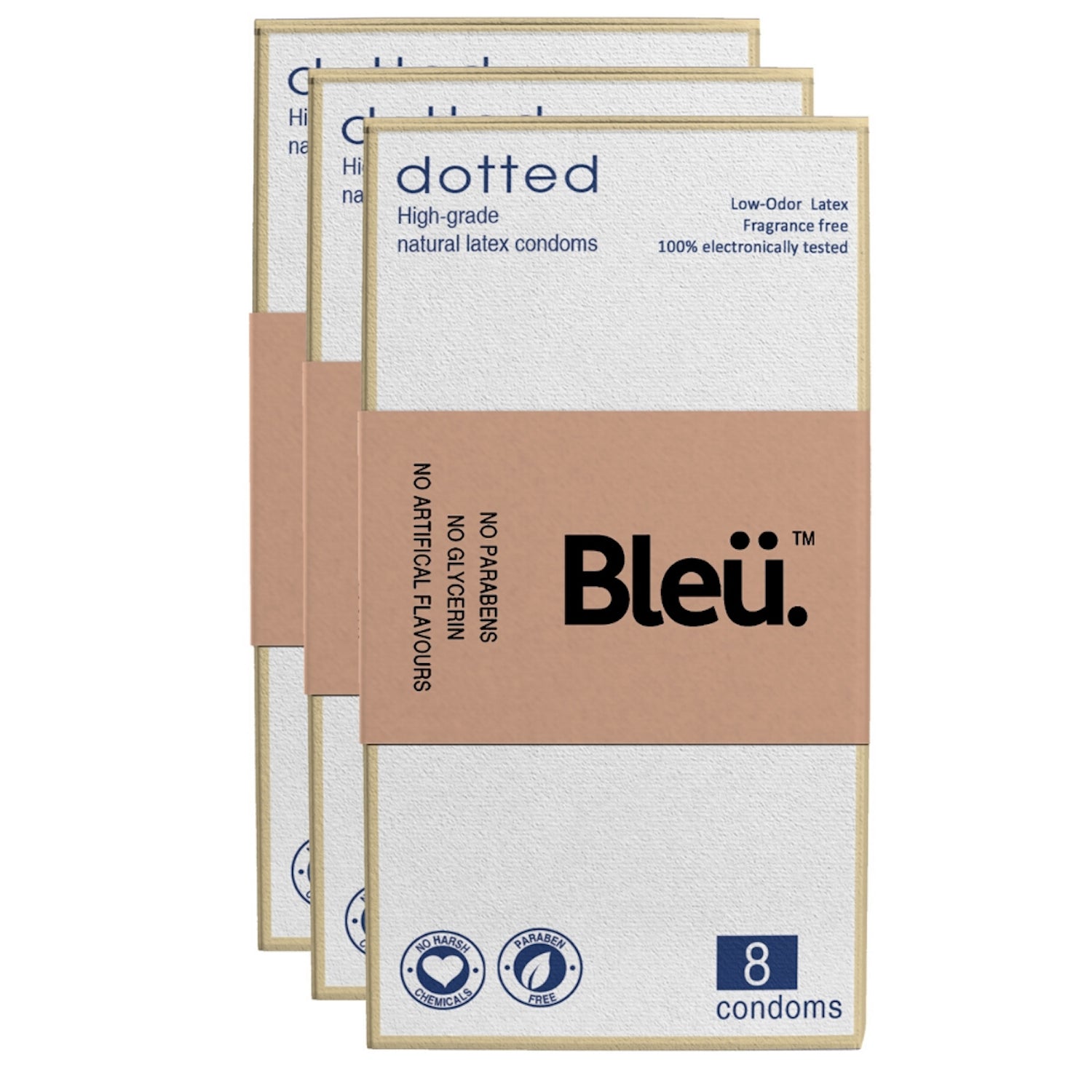 Bleu Natural Latex Paraben-Free Premium Dotted Condom (8 Condoms, Pack Of 3)