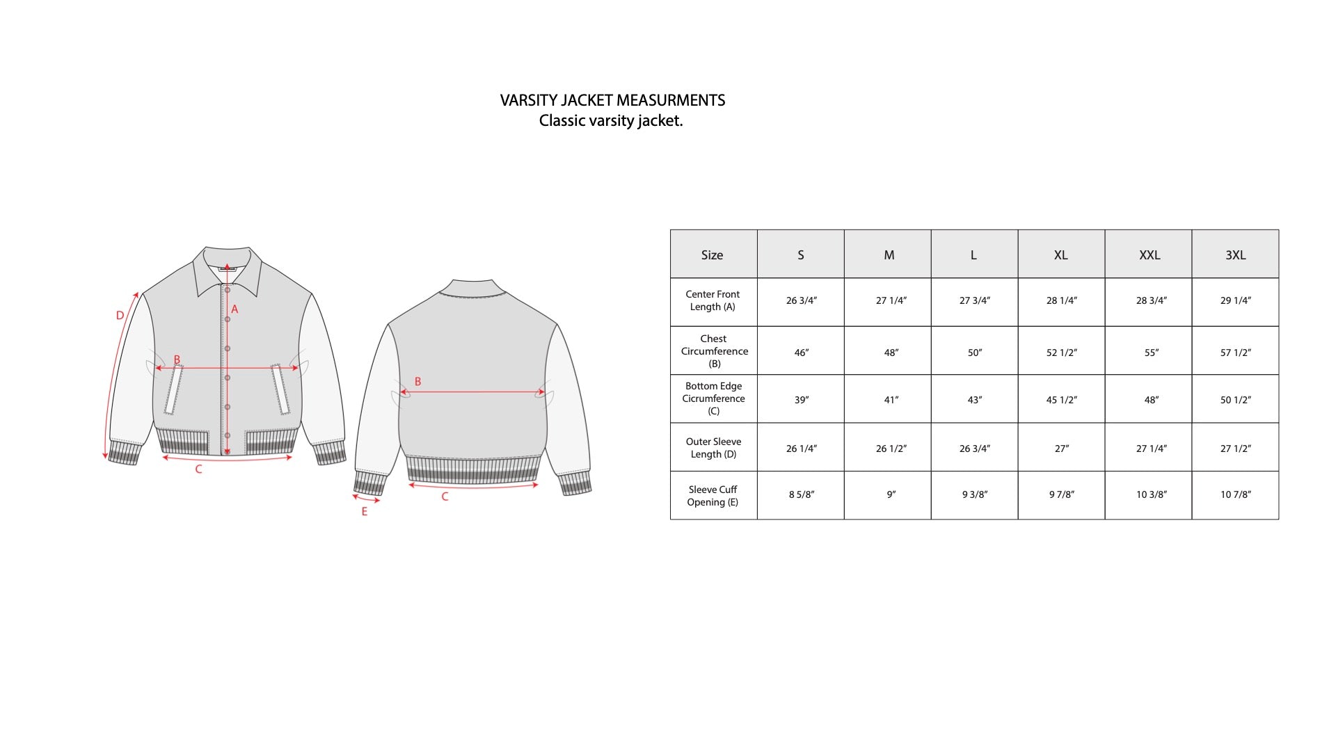 Size Guide: Wool Varsity Jacket – HommeFemmeLA