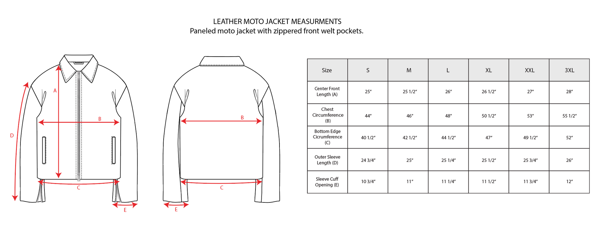 Size Guide: Moto Jacket – HommeFemmeLA